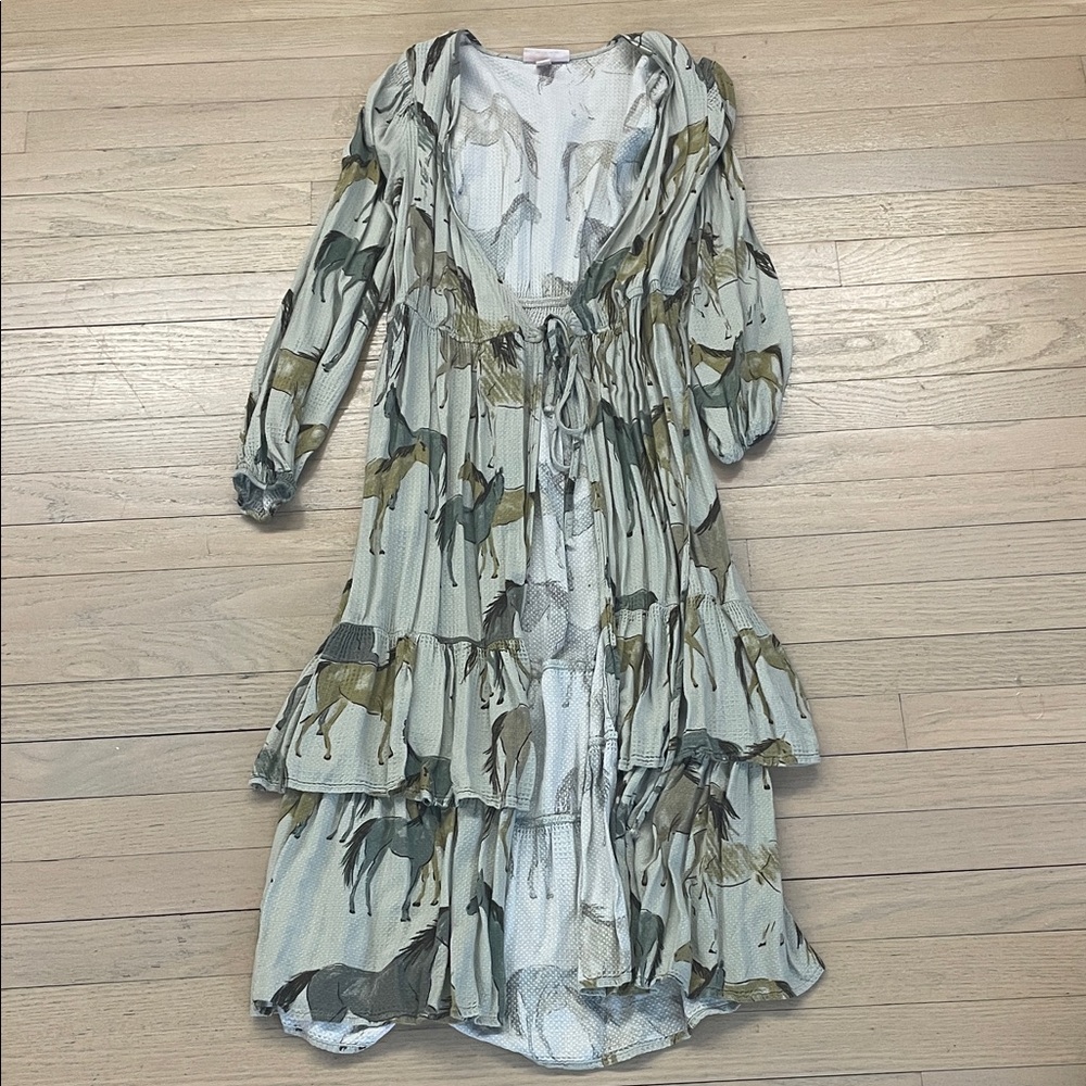 Knox Rose Long Sleeve Dress with Green and Tan Horse Pattern